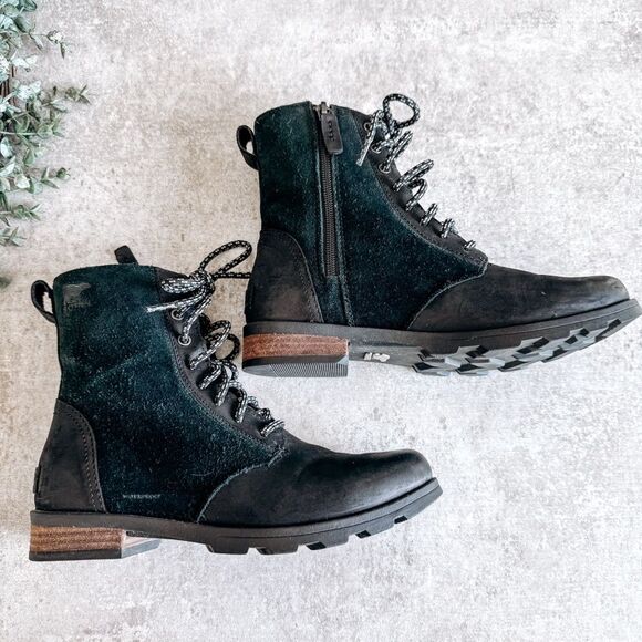 Sorel Black Emelie Zip Short Lace Combat Boot Size 8 - Picture 1 of 5